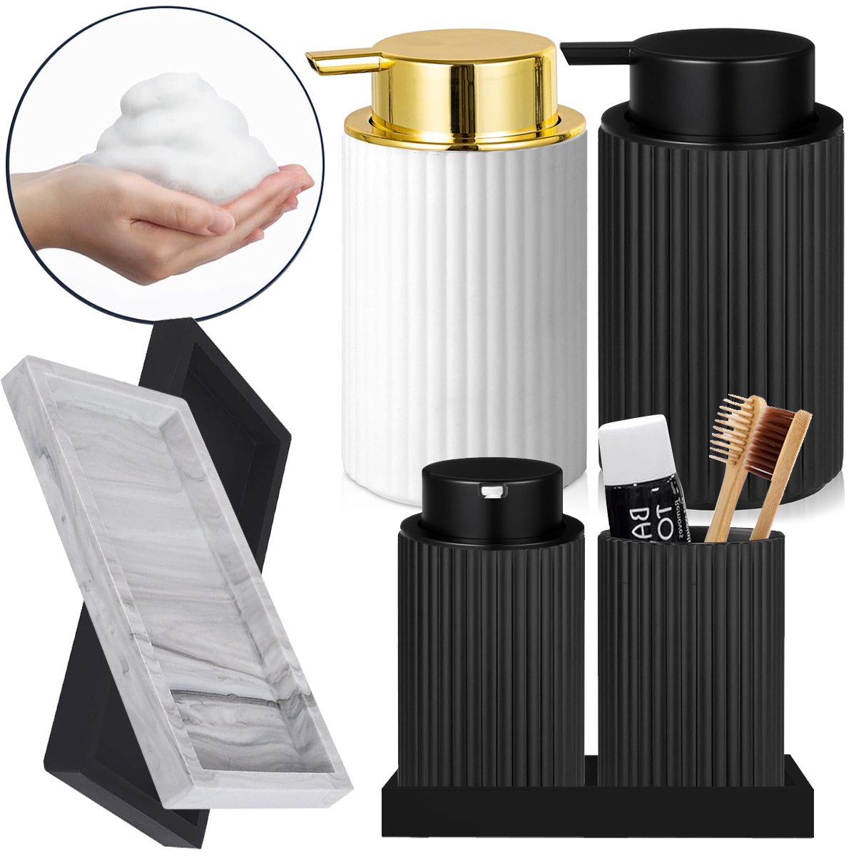 Återfyllningsbar skummande handtvålsdispenser med silikonbricka badrumsmöbler lotionskummaskin diskmedelsflaska för kökshandfat