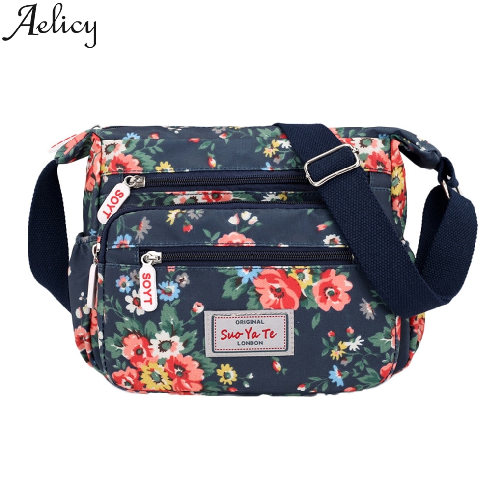 Aelicy Women's Nylon Flower Zipper Shoulder Bags Messenger Bag Multifunctional Bag Travel