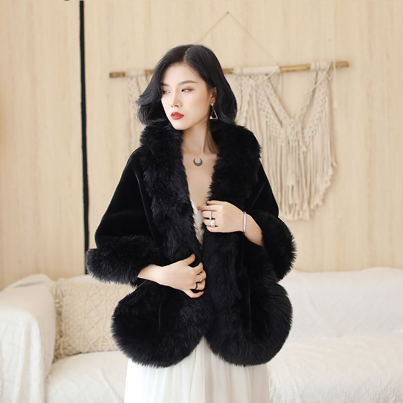 JaneVini noir mariée fausse fourrure boléro châles vêtements d'extérieur haussements d'épaules nouvelles femmes hiver Cape mariage soirée enveloppes