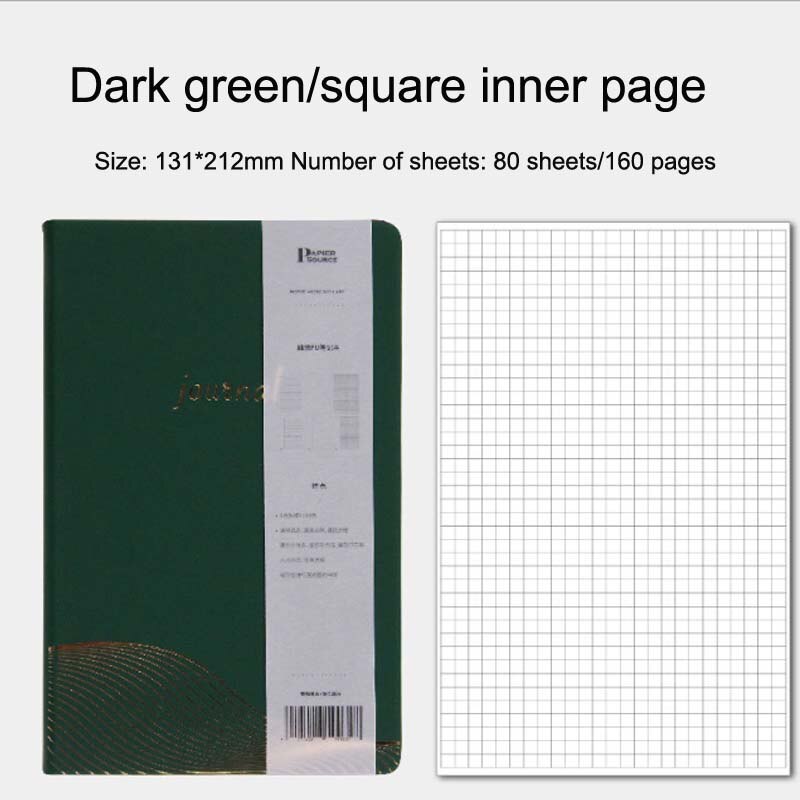 notebook hand book PU notebook diary hard-face copy lock line book School Office Stationery Feather: green square