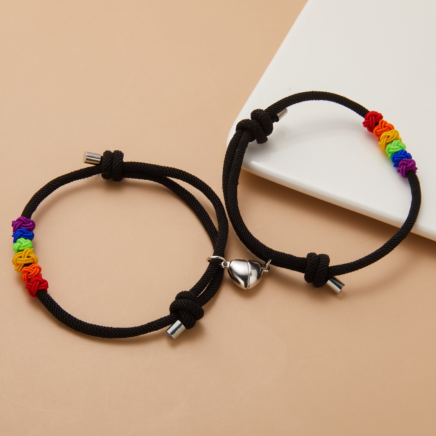 Pulsera magnética para pareja, brazalete de cuerda con nudo arcoíris LGBT, joyería para tarjetas de deseos, 2 unids/set por juego
