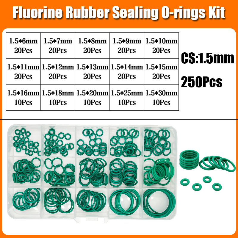 Fkm O Ring Kit Afdichting Pakking Groene Fluor Rubber O-Ring Isolatie Corrosiebestendige Warmte Kraan Loodgieterswerk Auto Pakking: YELLOW