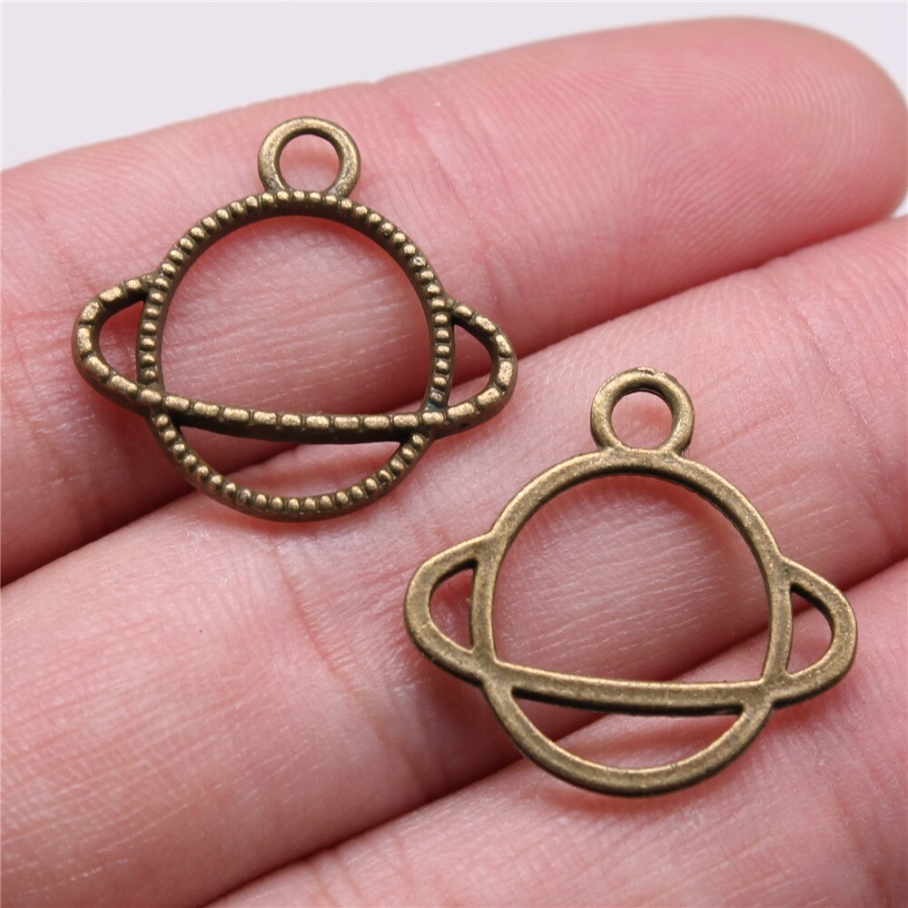 20pcs Saturn Planet Spark Star Solar System Saturn Universe Planet Charms For Jewelry Making: 24x21mm-Bronze
