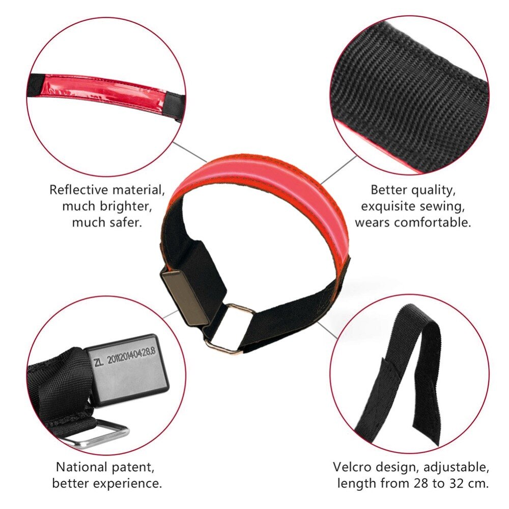 Brassard réglable à LED, bandes réfléchissantes et clignotantes pour la cheville, lumière de sécurité pour le Jogging nocturne, la marche et le vélo
