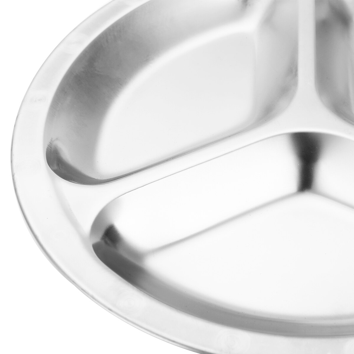 1pc Stainless Steel Dish 22/24/26cm 3 Sections Round Divided Dishes Snack Dinner Plate Kitchen Dinnerware