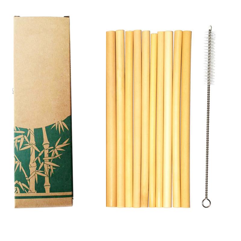10 Stuks Natuurlijke Bamboe Stro Herbruikbare Stro, Met Cover + Borstel, Milieu Bamboe Stro Tool