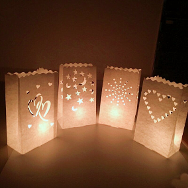 10Pcs Wedding Hart Thee Licht Houder Papieren Lantaarn Kaars Zak Thuis Romantische Bruiloft Decoratie Benodigdheden Lantaarn Decoratie