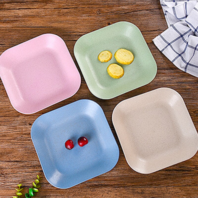 2 Stuks Retro Creatieve Tarwe Stro Gerechten Plaat Groene Steak Schotel Plaat Ontbijt Snack Servies Set Eetkamer Lade Voedsel Vruchten schotel