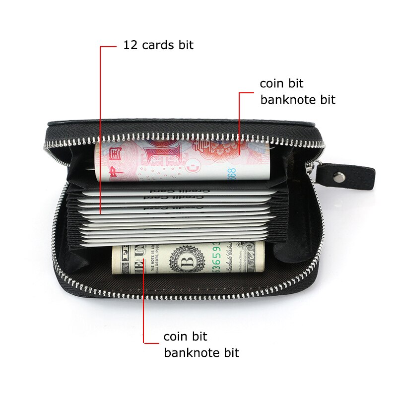 Bonamie Carbon Fiber Bank Credit Kaarthouder Voor Man Microfiber Korte Visitekaartje Case Houder Met Rits Card Portemonnee