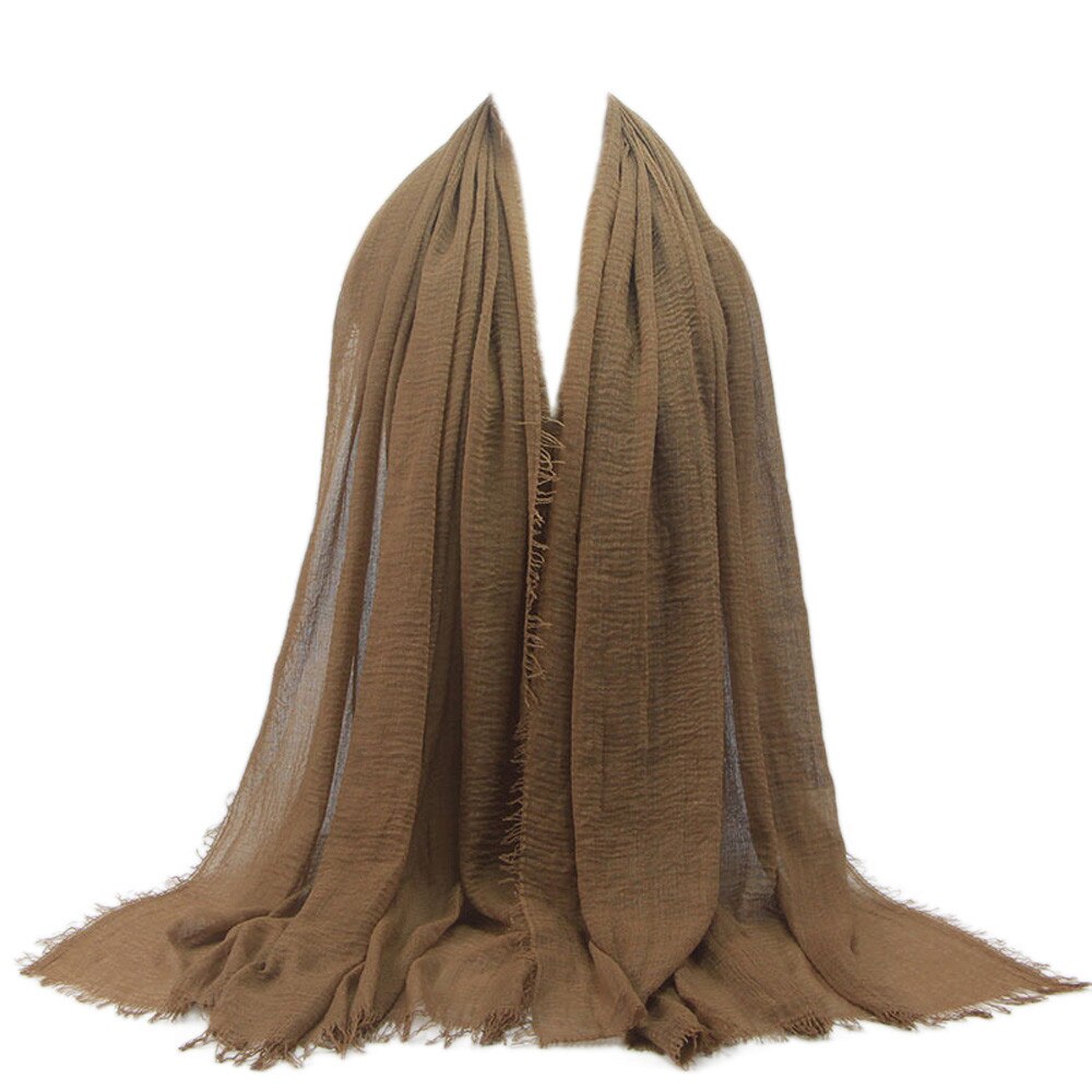 women solid Premium Viscose Maxi Crinkle Cloud Hijab Scarf Shawl Soft Islam Muslim solid color soft women scarf #924: Khaki 33