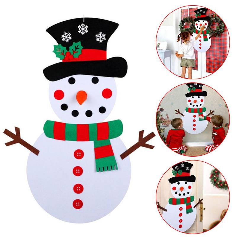 DIY Kerst Voelde Sneeuwpop Deur Muur Opknoping Speelgoed Xmas Nieuwjaar Decor Kids Ornament Handgemaakte Kerst Sneeuwpop