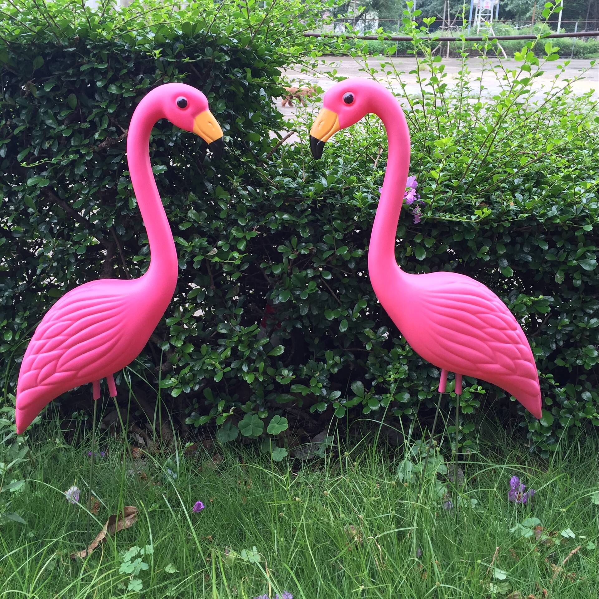 2Pcs/set Artificial Paunchy Flamingos Plastic Yard Lawn Art Stakes Simulated Flamingo With Belly Garden Ornaments