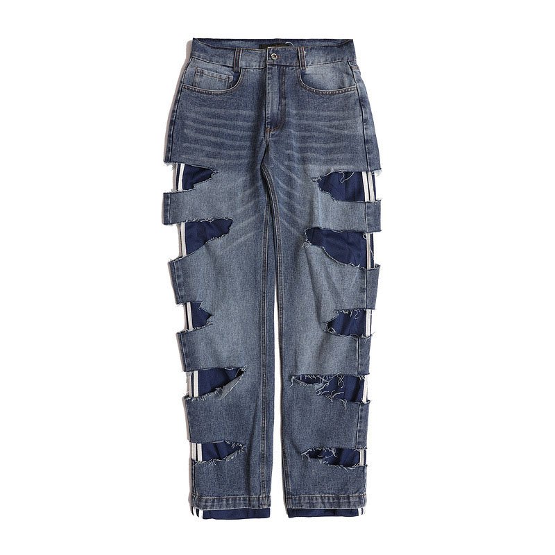jeans strappati strappati alto strada pantaloni uomo anca salto urbano Nero Streetwear pantaloni in denim anca salto