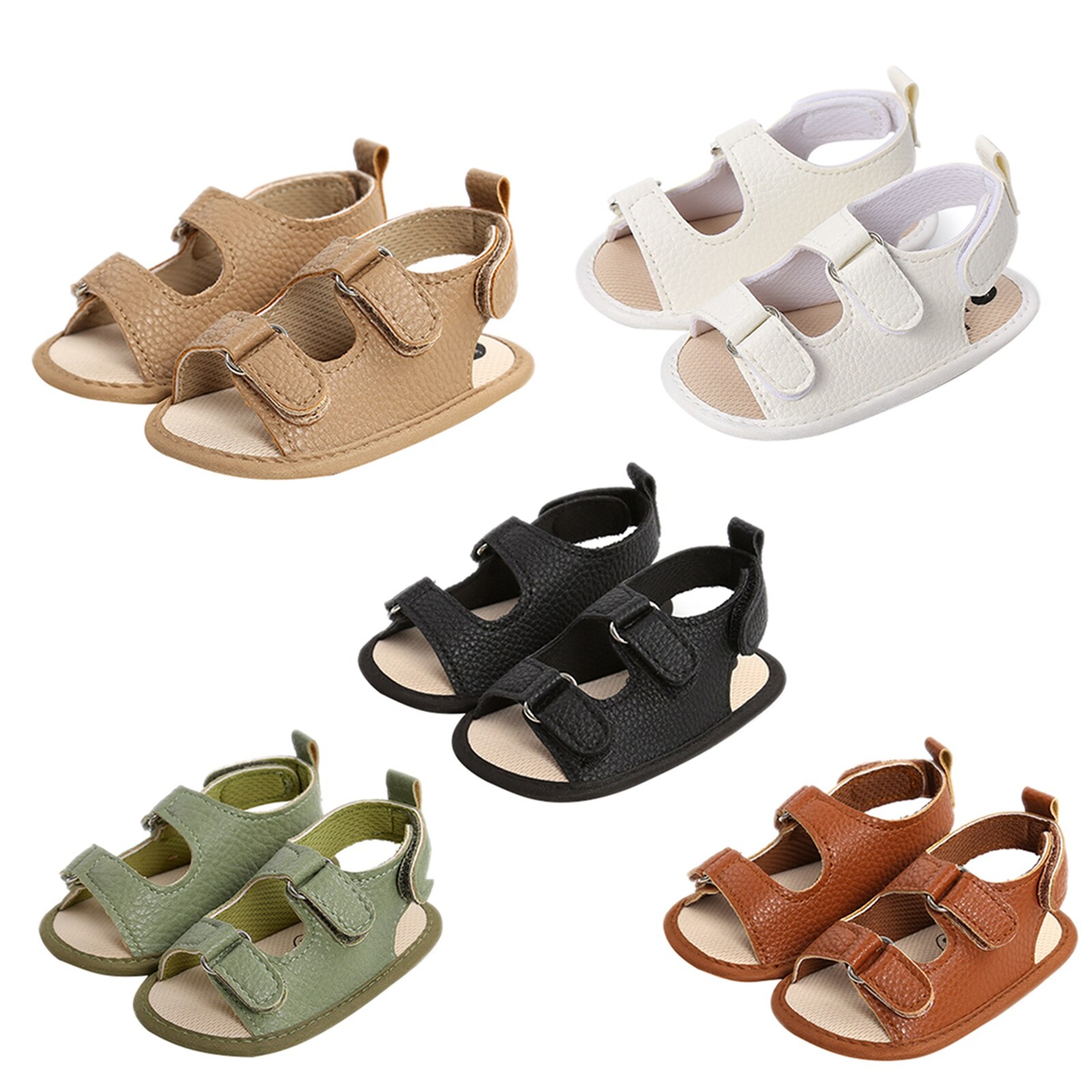 Sandales d'été en cuir pour bébés garçons et filles de 0 à 18 mois, chaussures à semelle antidérapante, couleur unie, première marche