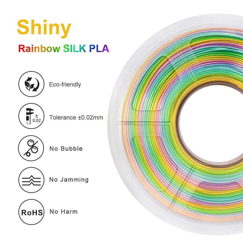 Pla 3D Printer 1.75Mm Zijde Regenboog Kleur Gloeidraad Wirwar Gratis 100% Geen Bubble Tolerantie +/-0.02Mm voor Creatie