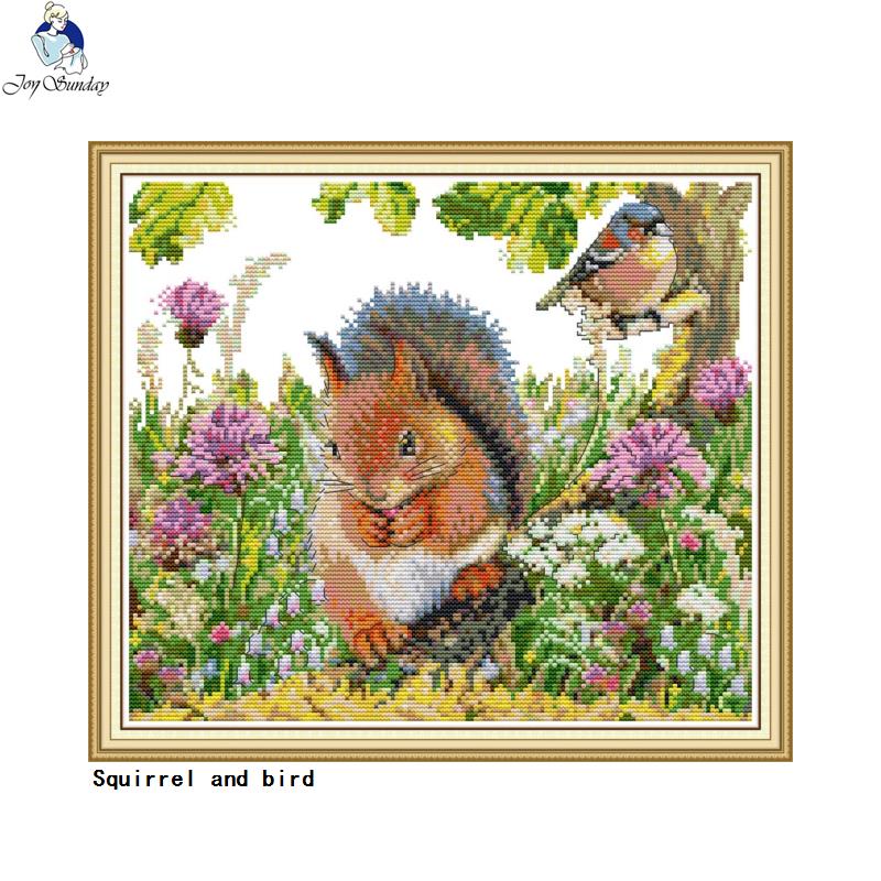 Joysunday lille egern og fugletryk krydssting sæt dmc 14ct 11ct broderi håndarbejde sæt diy dekorationshåndværk