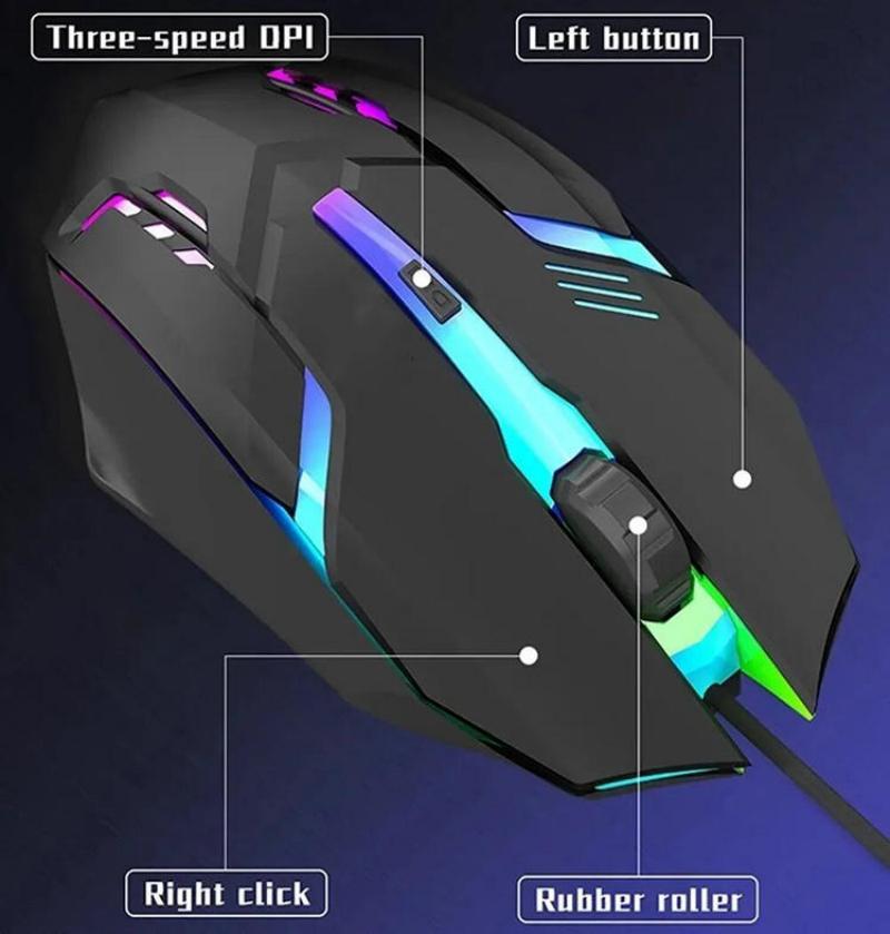 1 PC ITLY M01 Sportowa, świecąca, podświetlana diodami LED, przewodowa mysz do gier USB do komputera stacjonarnego, laptopa, komputera biurowego, mysz do gier