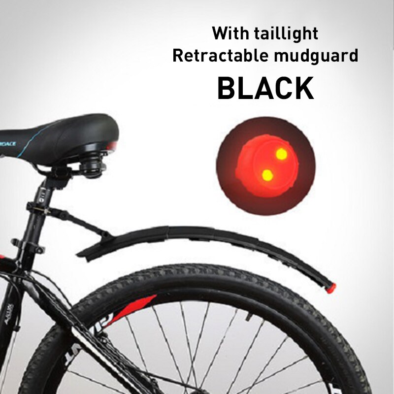 26 Inch Mtb Fiets Fenders Met Led Achterlicht Fiets Vleugels Spatbord Opvouwbare Intrekbare Pvc Fietsen Duurzaam Spatbord: black