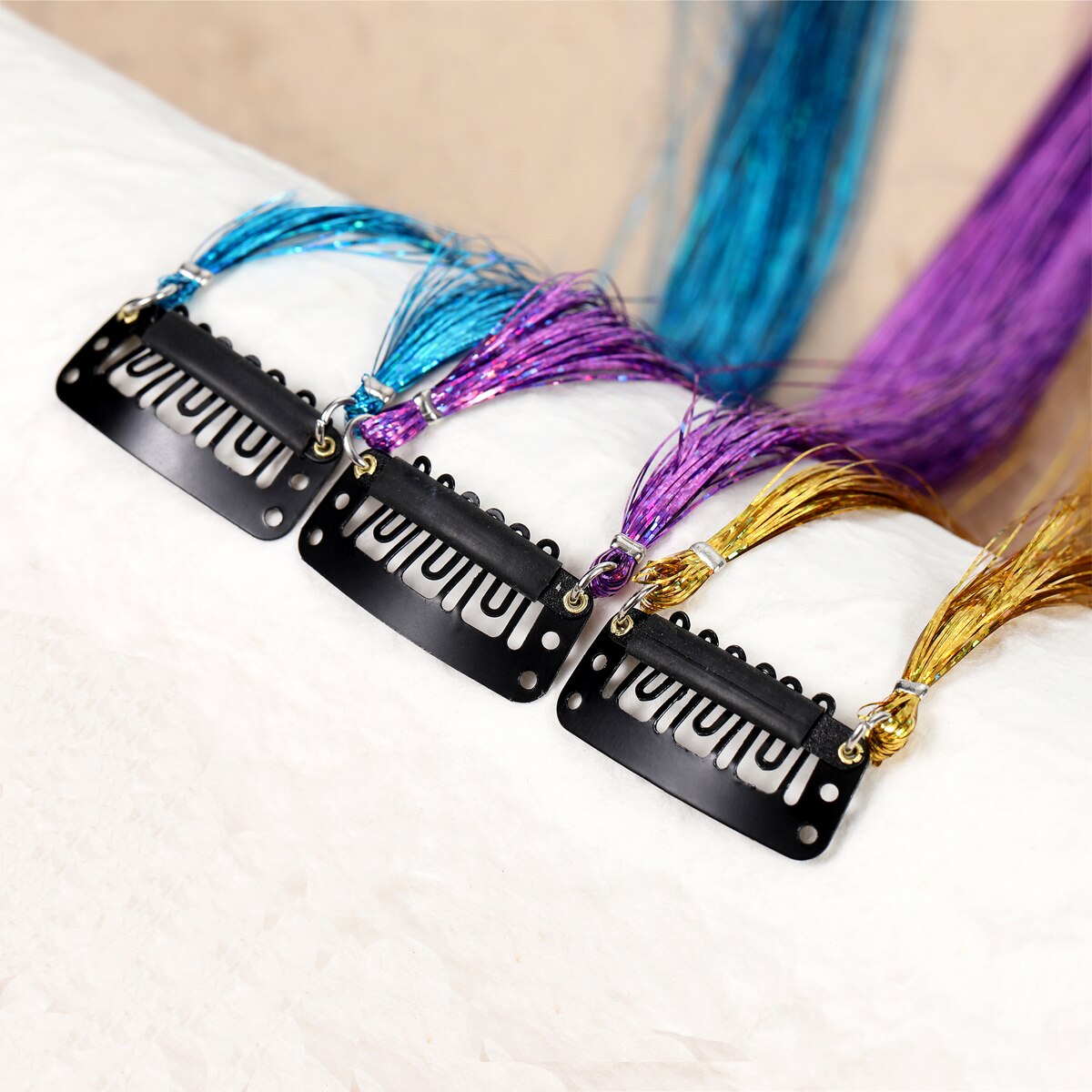 20 Colors Long Straight Hair Tinsel Bright Hair Extention Glitter Clip Hairpiece Sparkling Shiny Clip In Hair Tinsel Tools