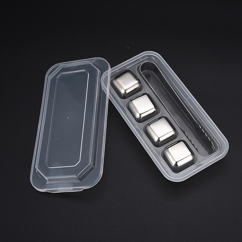 2/4/6/8pcs Stainless Steel Ice Cubes Metal Quick-Frozen Ice Wine Beer Cooler Chiller Whiskey Stones Keep Cold Longer Bar Tools: 4 Pack with Tongs