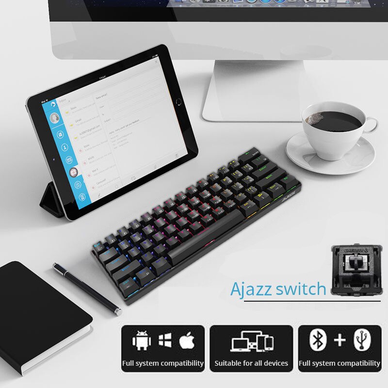 Ajazz I610T Rgb Bluetooth Toetsenbord Draadloze Dual-Mode Mechanische Toetsenbord Rgb Backlight 61 Sleutel 1000mA Oplaadbare Batterij