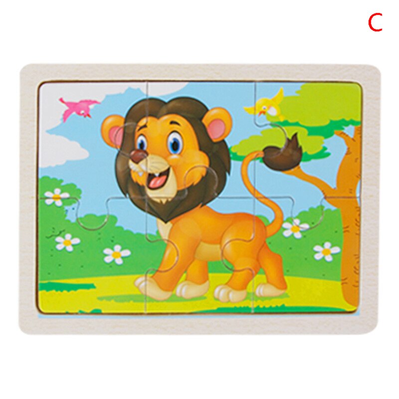 6 Kleine Stuk Kids Toy Houten Puzzel Houten 3D Puzzel Voor Kinderen Baby Cartoon Dier Puzzels Educatief Speelgoed: C