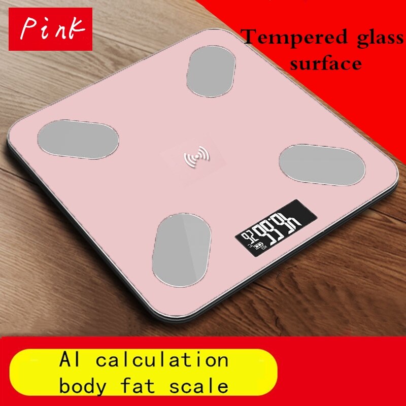 Bluetooth Electronic Body Fat Scale Smart Digital Bathroom Weight Scales Balance Body Solar Charging Toughened Glass LCD Display: Pink1
