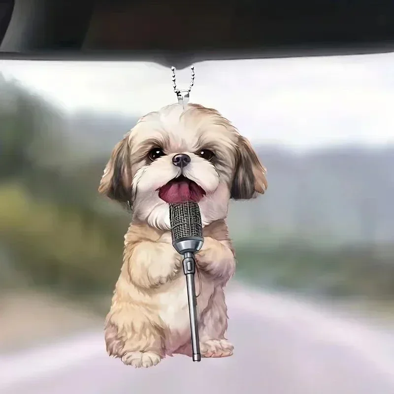Lindo perro Material acrílico accesorios decorativos planos para coche moldura Interior colgante para coche adornos colgantes adornos para coche: Marrón