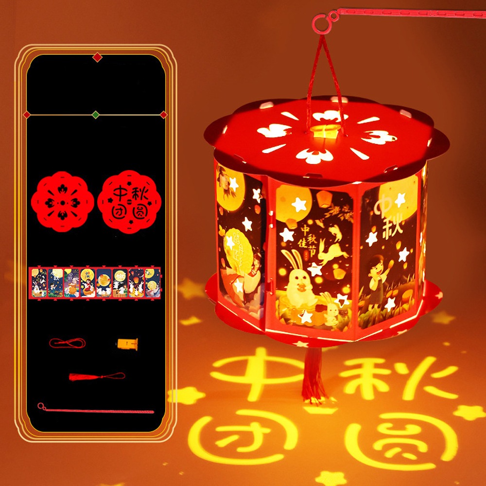 Linterna portátil china de dibujos animados, bendición tradicional, lámpara de papel de mano, linterna LED Cultural hecha a mano, juguetes para Festival de mediados de otoño: Gris claro