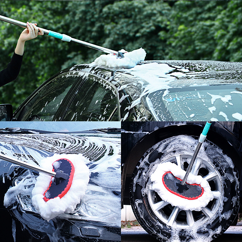 Carwash Dweil Melk Zijde Carwash Borstel Lange Steel Dweil Lange Paal Wax Dweil Waterborstel Auto Reinigingsgereedschap Lap Telescopische Borstel