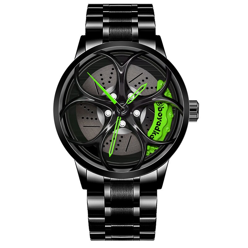 Boyadka horloges heren wiel velg naaf horloge heren polshorloge klok sportwagen op maat heren polshorloge relogio masculin: B5073- groene-gd