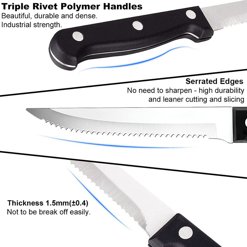 Juego de cuchillos para carne, juego de cubiertos, 4/6/8/16 Uds., cuchillos de cena dentados afilados de acero inoxidable, aptos para lavavajillas para carne y pan