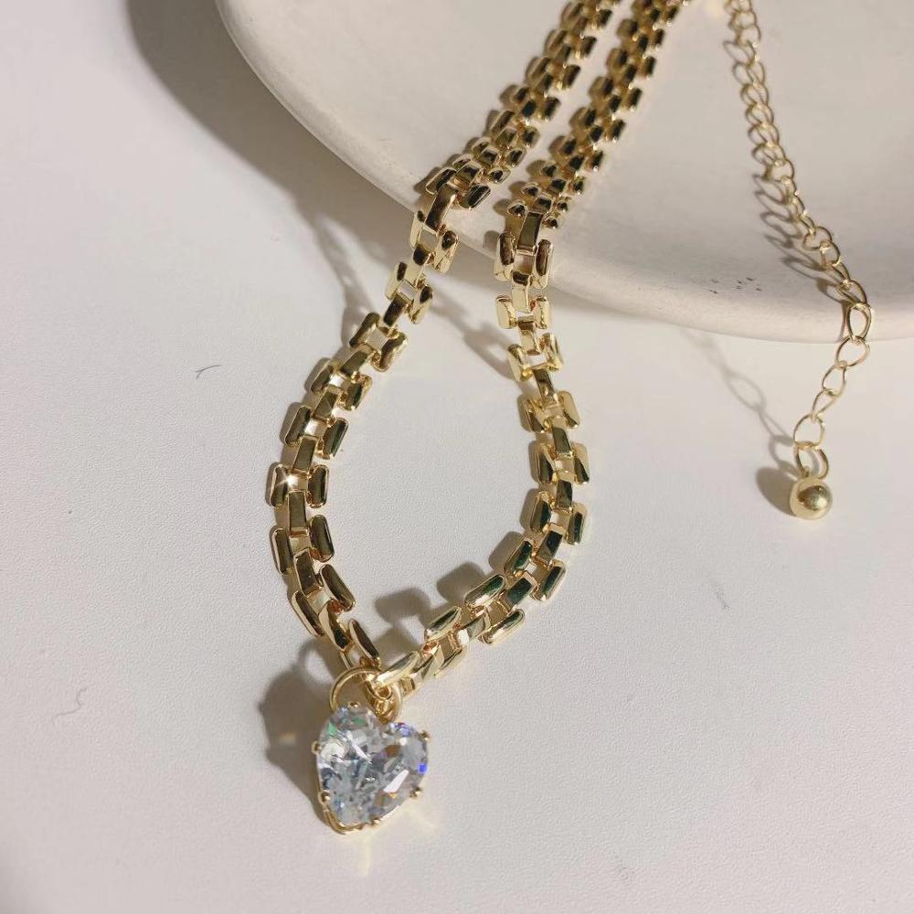 HUANZHI Neue Trend Hüfte hüpfen Metall Kette Zirkon Liebe Halsband Halskette für Frauen Und Mann Party Heißer Schmuck