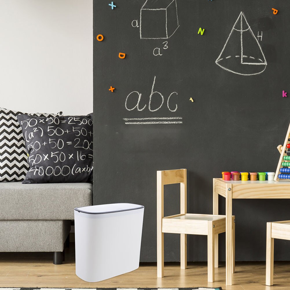 Office Plastic Trash Can Bedroom Lidded Ash-bin Press Type Waste Bucket (White)