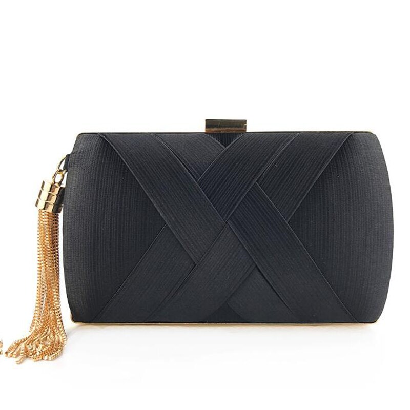 Metalen kwastje dames clutch tas breipatroon avondtas ketting handtas klassieke kleine bruiloft portemonnee  zd1190: Zwart