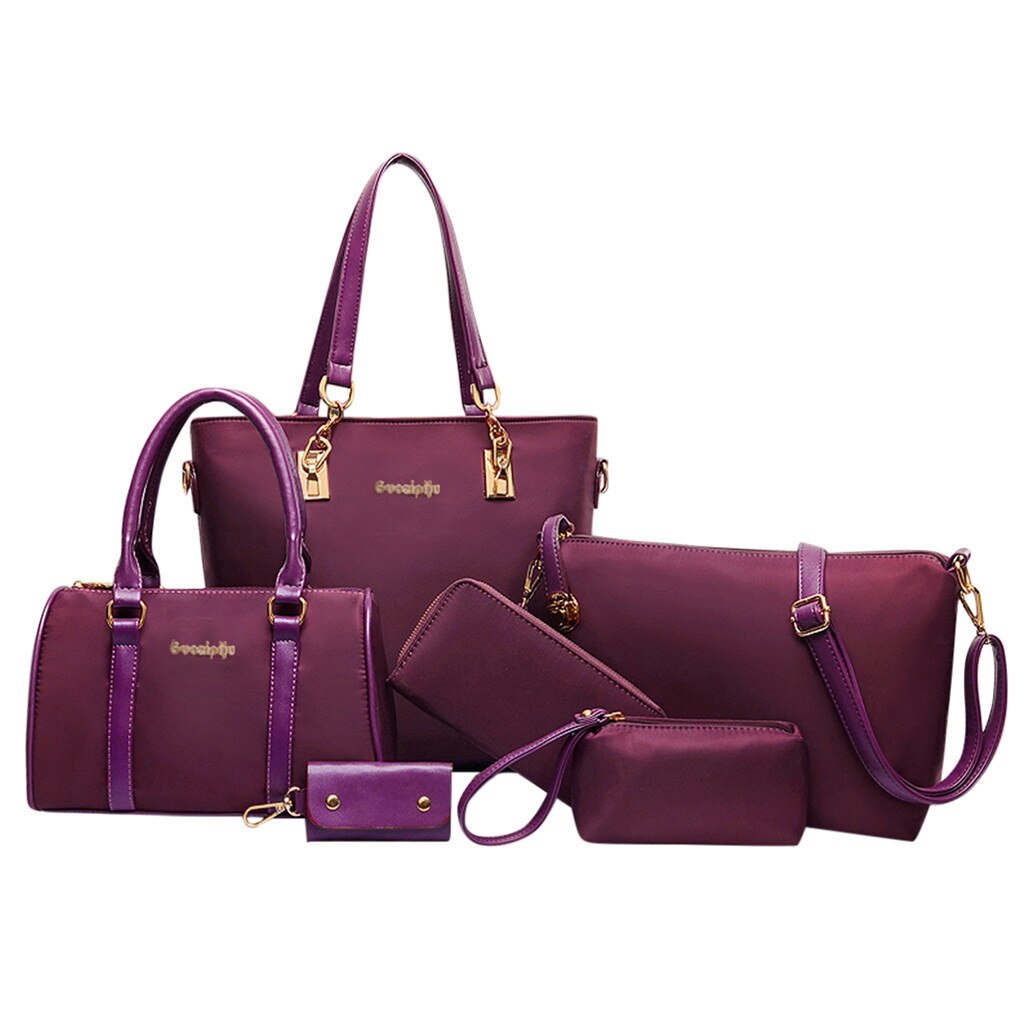 Shoulder Bag Women's Outdoor Six-Piece Set Zip Nylon Solid Color Travel Bag Crossbody Bags For Women Bolsa Feminina#20: Purple