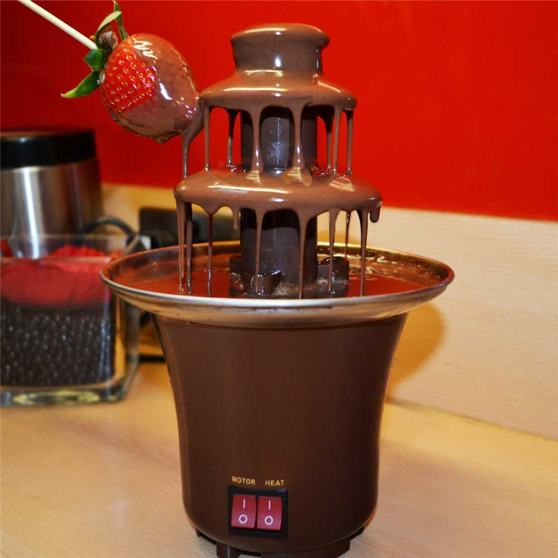 Tre lag mini chokolade springvand fondue chokolade smelte med varmemaskine diy smelte vandfald gryde smeltende fuente de