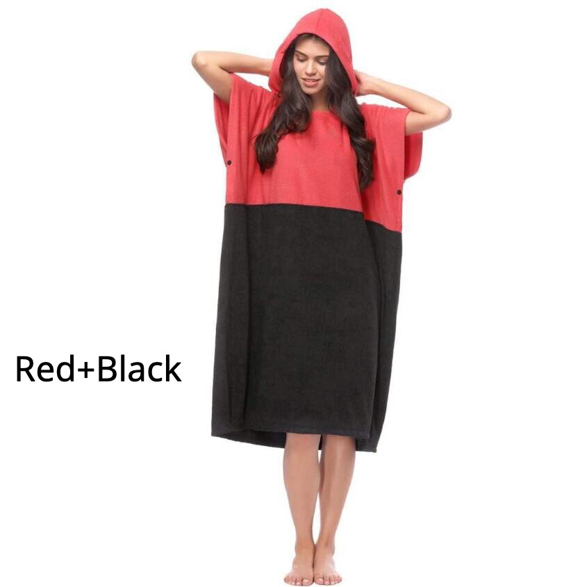 Woman/Man Fast Absorbing Changing Robe Outdoor Sports Bath Towels Cloak Summer Beach Surfing Quick Change Clothes Bath Towel: red black / S/M