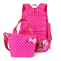 Nylon Waterdichte Schooltas Primaire Student' S Boek Tas Meisje Licht Rugzak Punt Kinderen 3 Stuks Schoudertas mochila: Rose red