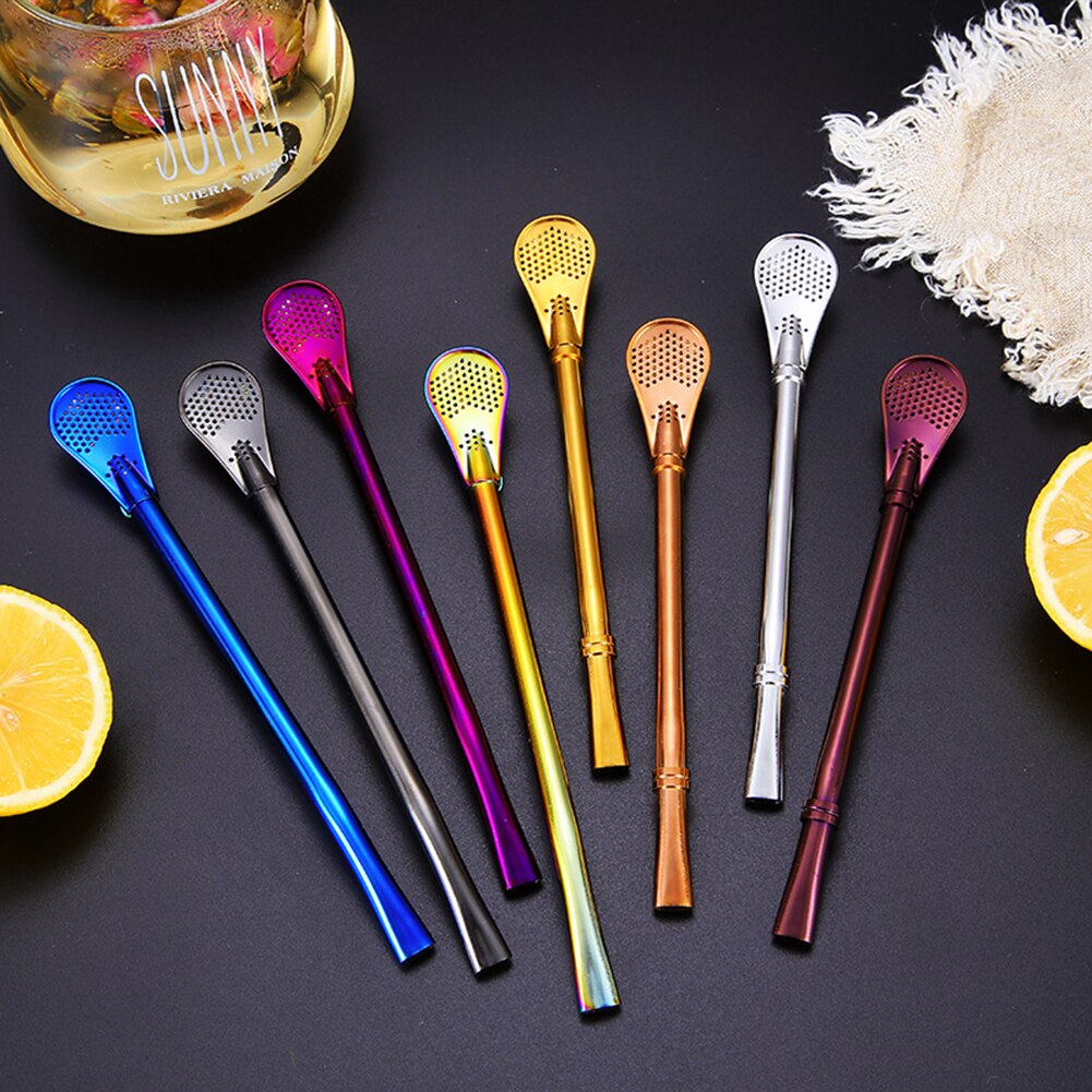 Stainless Steel Drinking Straw Spoon Tea Filter Yerba Mate Tea Straws Gourd Washable Tea Tools Kitchen Bar Accessories Kitchen