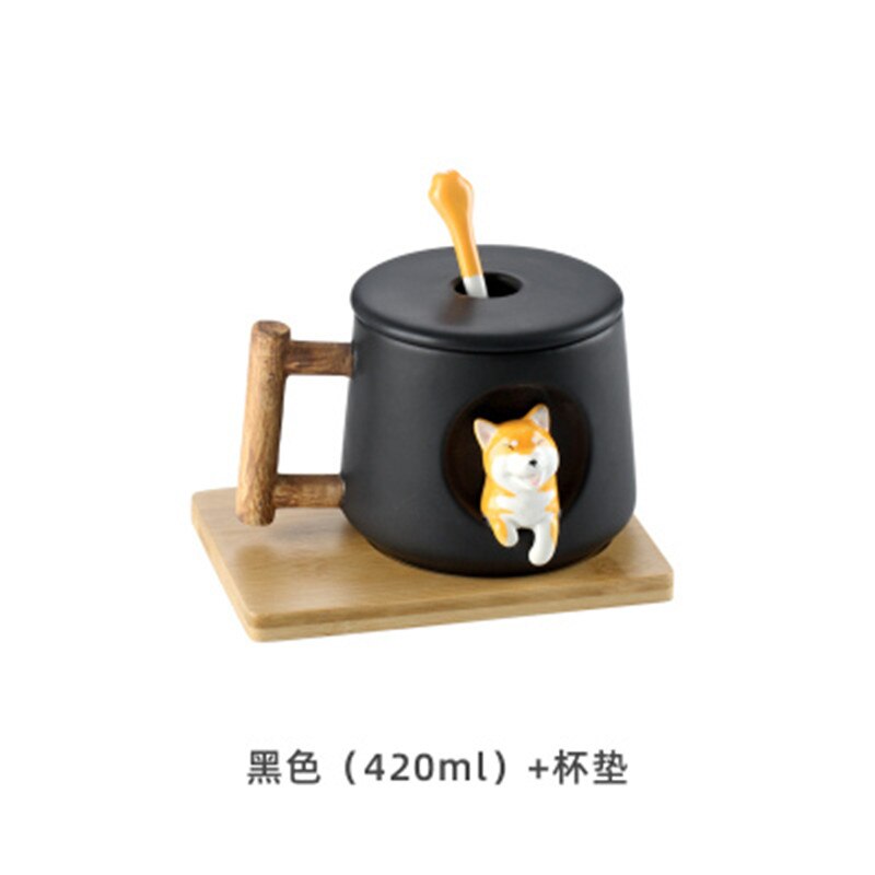 Desenhos animados xícara de cerâmica tendência personalidade criativa caneca com tampa colher casal masculino e feminino casa beber xícara de café
