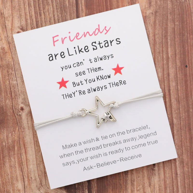 Pulseras de la amistad con de estrellas para hombre y mujer, pulseras de cuerda hechas a mano con abalorios, con de mejores amigos, chicas y adolescentes, de joyería: Silver-Grey