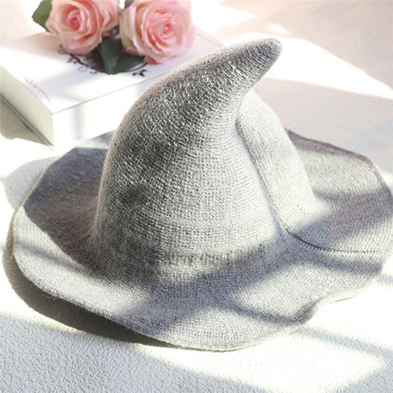 Sombrero de lana moderno para mujer, gorros de bruja de Color sólido de Halloween, Vintage para mujer, tapón en punta, ropa para Primavera, Otoño e Invierno: T