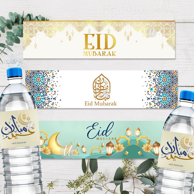 Étiquettes autocollantes Eid Mubarak, 20 pièces, pour décoration Eid al-fitr, pour bouteille d&#39;eau, pour fête musulmane islamique, pour bricolage