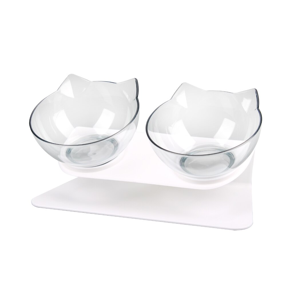 Cat Double Bowl Kitten Bowl Dog Bowl Transparent Material Non-slip Food Bowl With Protection Cervical Transparent Cat Supplies: Double-Transparent