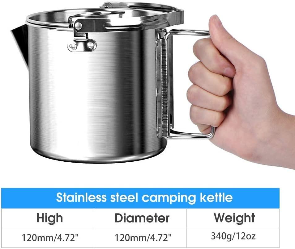 1.2L Outdoor Camping Kettle Stainless Steel Cooking Kettle Lightweight Camping Pot For Hiking Backpacking Picnic