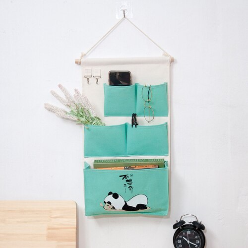 Canvas Storage Hanging Bag Wall Hanging Door Dormitory Hanging Bag 5 Pocket Space Sundries Hanging Organizer: Light Blue Girls