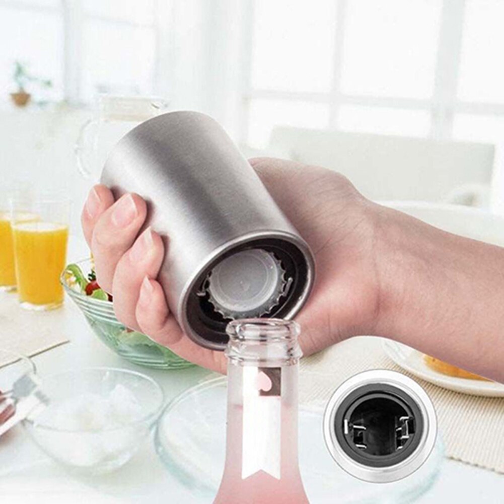 Rustfrit stål automatisk flaskeåbner øl vin dåse cap catcher bar nemt værktøj