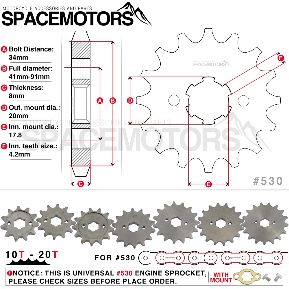 Front Engine Sprocket Star #530 10T-20T 12 13 Teeth 20mm For 530 Chain With Locker Motorcycle Dirt Bike PitBike ATV Quad Parts
