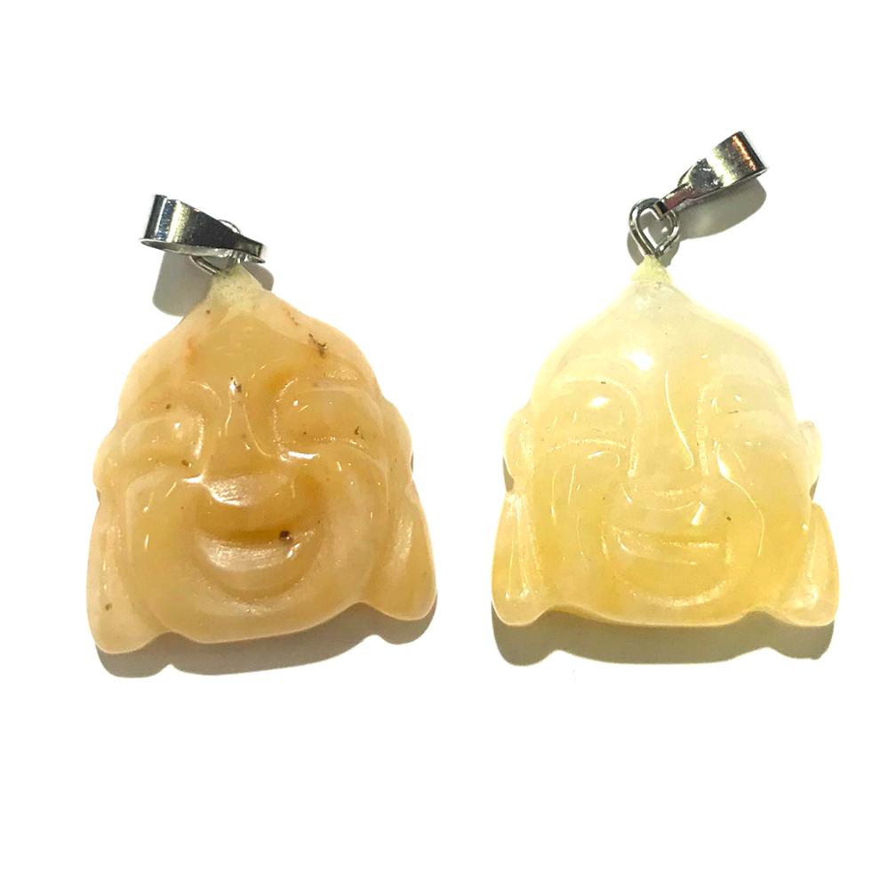 1PC Natural Agates Pendant Buddha Head Shape Rose Quartzs Tiger Eye Stone Pendants for Making DIY Jewelry Necklace Size20x23mm: Yellow Jade